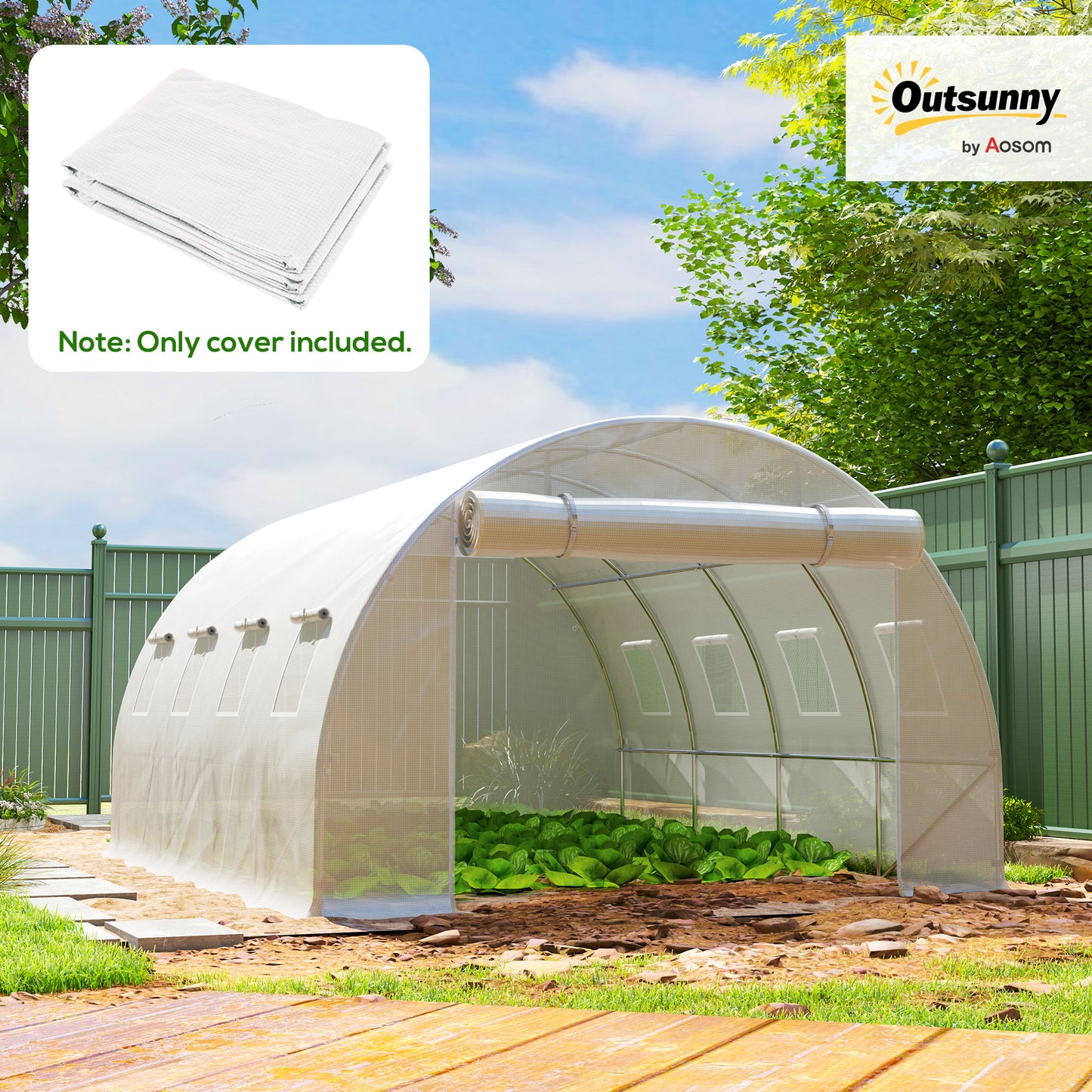 4 x 3 x 2m Polytunnel Greenhouse Replacement Cover ONLY Winter Garden Plant PE Cover for Tunnel Walk-in Greenhouse with Roll-up Windows Door Outdoor, White