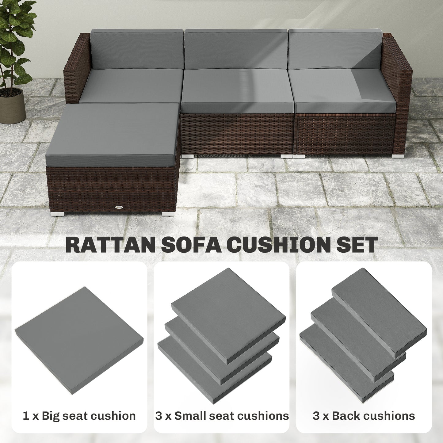 7-Piece Patio Furniture Cushions Water-Repellent 60x60cm, Dark Grey