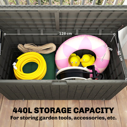 440L Garden Storage Box, Waterproof Resin Deck Box w/Lockable Lid