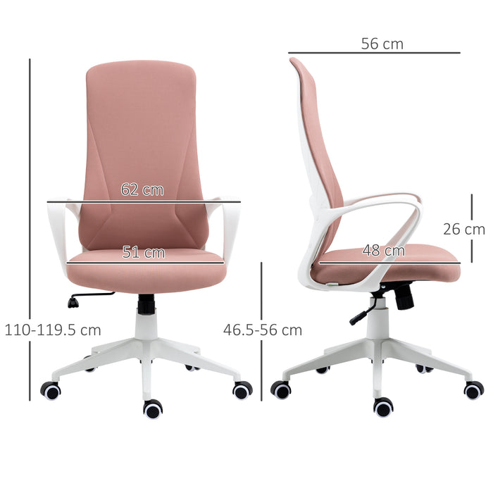 High-Back Office Chair, Elastic Desk Chair with Armrests, Tilt Function, Adjustable Seat Height, Pink