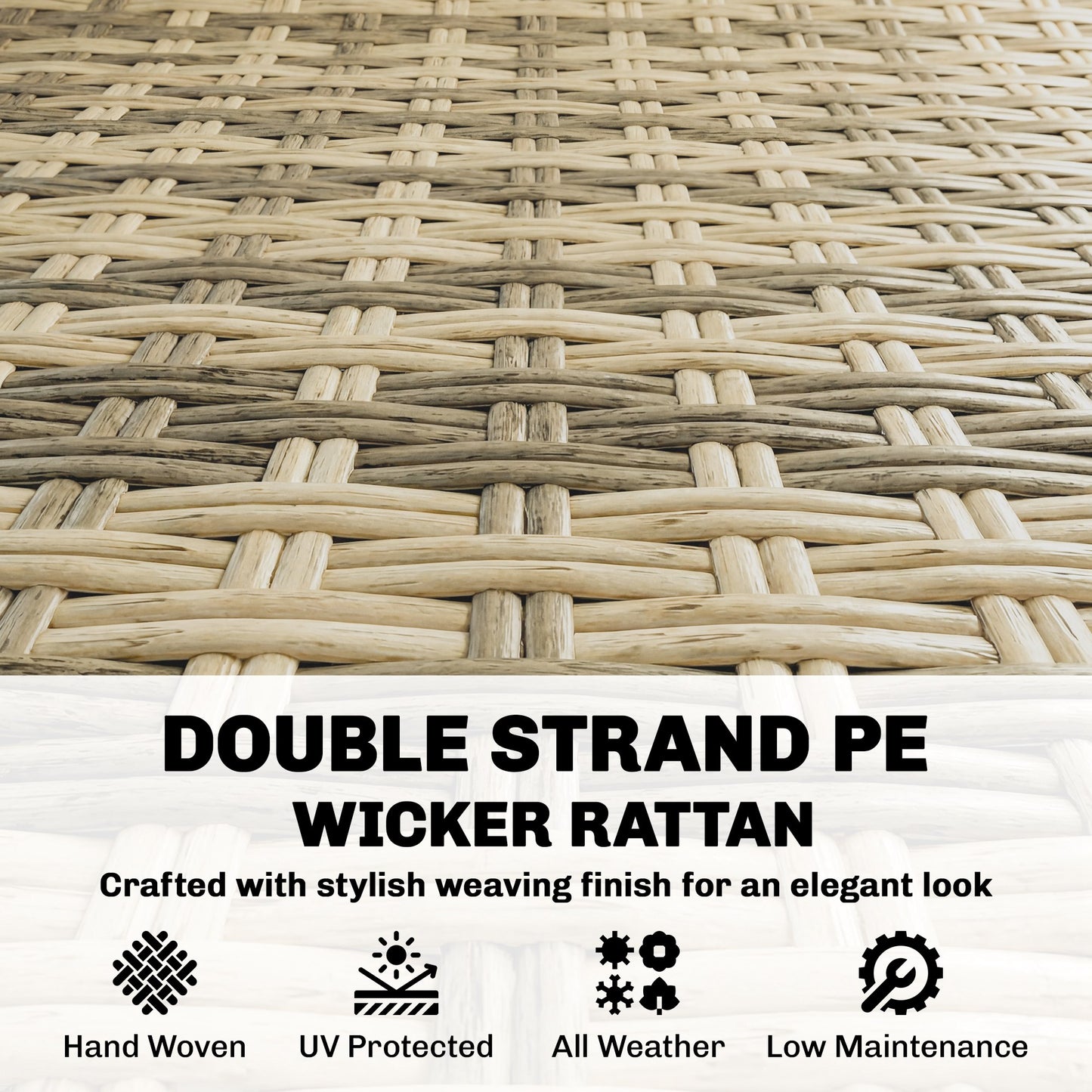 4 Seater Rattan Garden Furniture Set with Non-slip Mats, Khaki