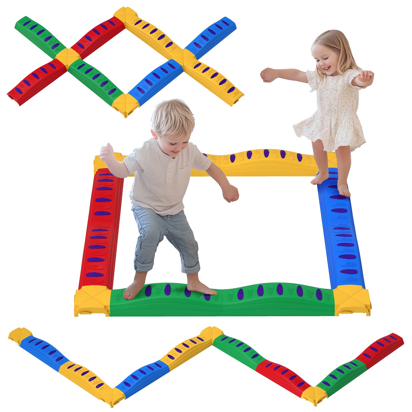 12-Piece Kids Balance Beam, Stepping Stones with Non-Slip Foot Pads