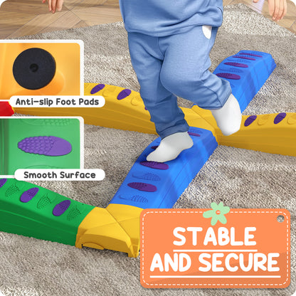 12-Piece Kids Balance Beam, Stepping Stones with Non-Slip Foot Pads