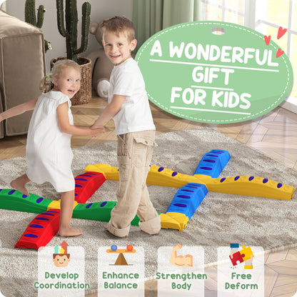 12-Piece Kids Balance Beam, Stepping Stones with Non-Slip Foot Pads