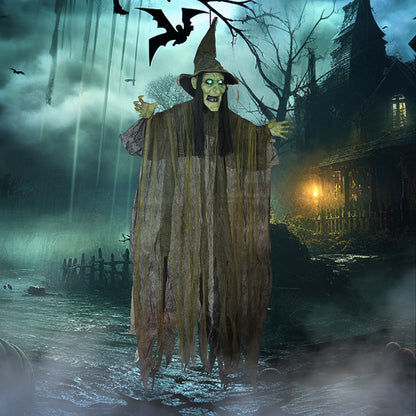 Voice Activated Halloween Animatronics Hanging Witch, Green