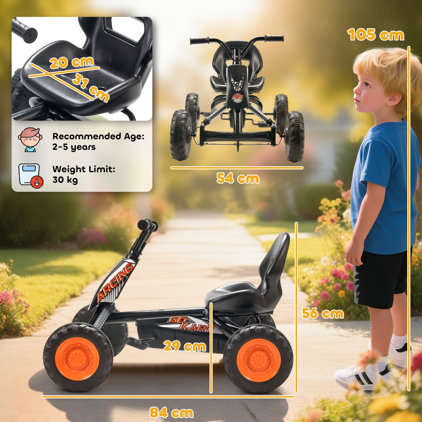 Pedal Go Kart, Go Kart for Kids Ages 2-5 Years, Black