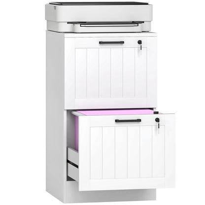 2 Drawer File Cabinet with Lock and Adjustable Hanging Bars, White