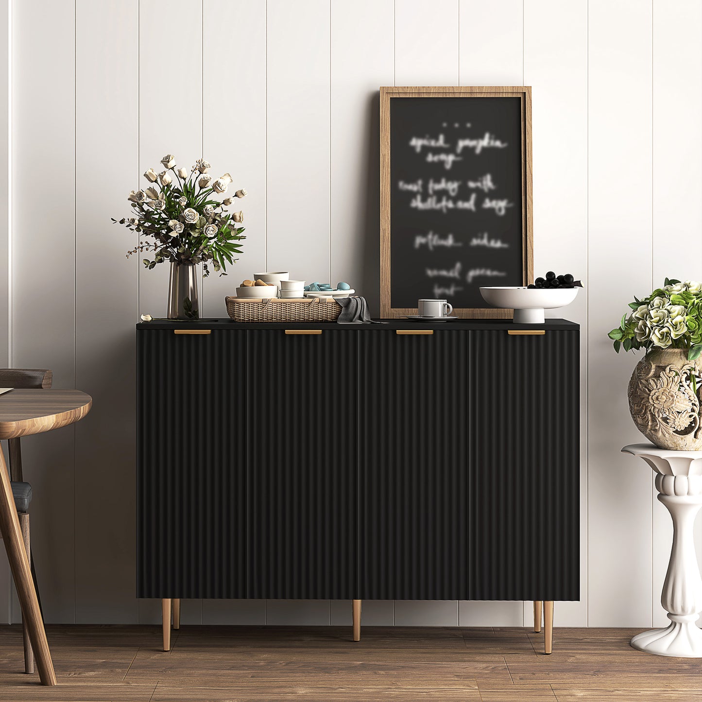Sideboard Buffet Cabinet with Adjustable Shelves, Black