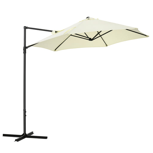 2.5M Garden Cantilever Parasol with 360¬∞ Rotation, Offset Roma Patio Umbrella Hanging Sun Shade Canopy Shelter with Cross Base, Beige