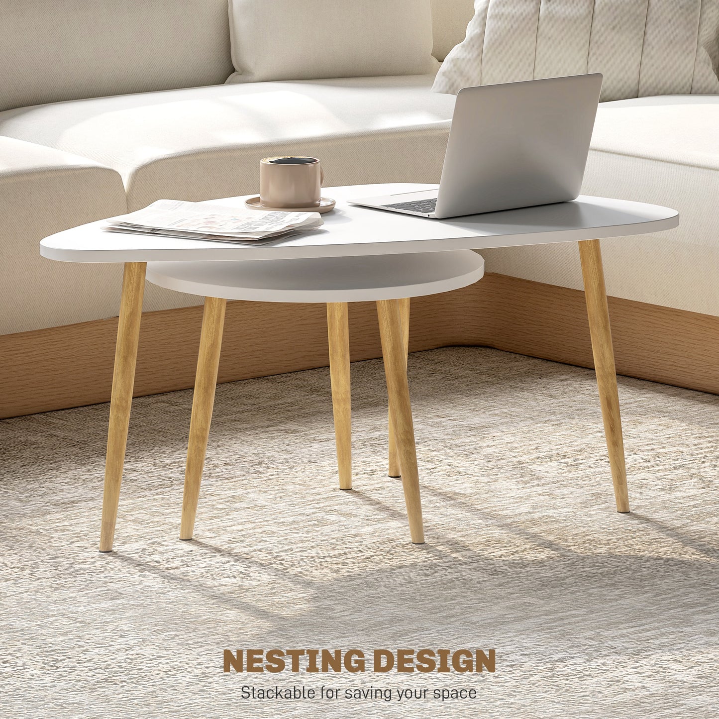 Coffee Table Set of 2 Nesting End Side Tables for Living Room, White