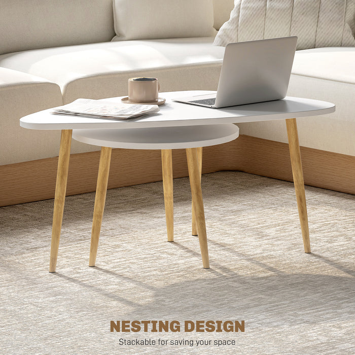 Coffee Table Set of 2 Nesting End Side Tables for Living Room, White