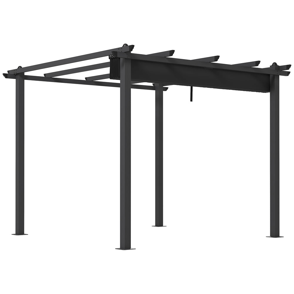 3 x 3(m) Aluminium Pergola with Retractable Roof, Garden Gazebo Canopy Sun Shade Shelter for Grill, Patio, Deck