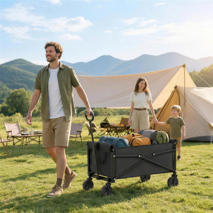 81L Festival Trolley on Wheels, Garden Folding Trolley Cart, Black
