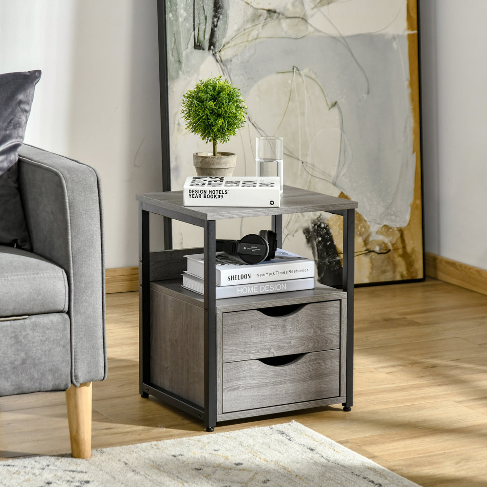 End Table Bedside Desk Slim Storage Cabinet with Shelf Grey