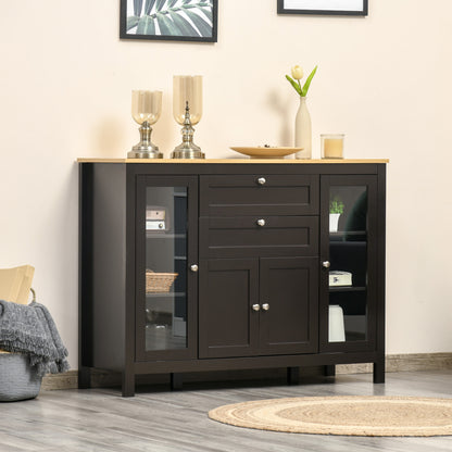Modern Storage Cabinet with 4 Doors and 2 Drawers, Black Brown