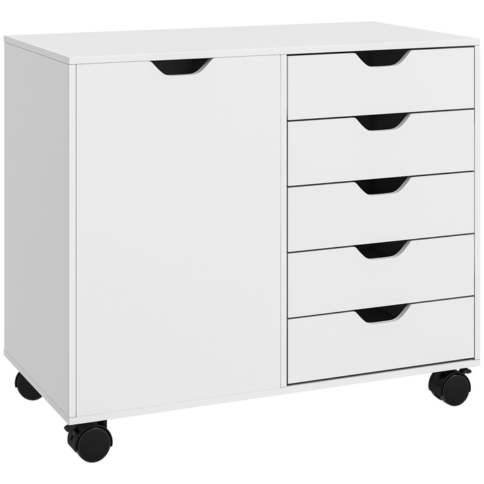 Modern Mobile 5-Drawer Cabinet w/ Door, Office Storage Cabinet White