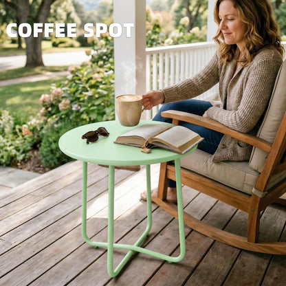 Metal Garden Side Table, 48 cm Round Outdoor Table, Green
