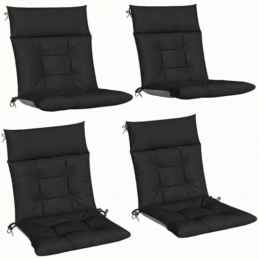 Garden Chair Cushions Set of 4, Waterproof Seat Pads, Black
