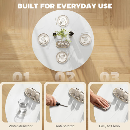 Folding Dining Table, Drop Leaf Table with Open Shelf, White Marble