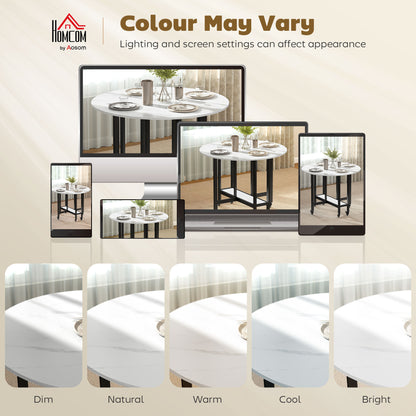 Folding Dining Table, Drop Leaf Table with Open Shelf, White Marble