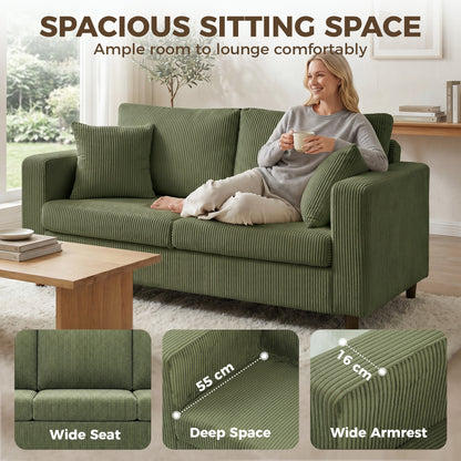 Loveseat Sofa with Wide Seat, Corduroy Upholstered, Green