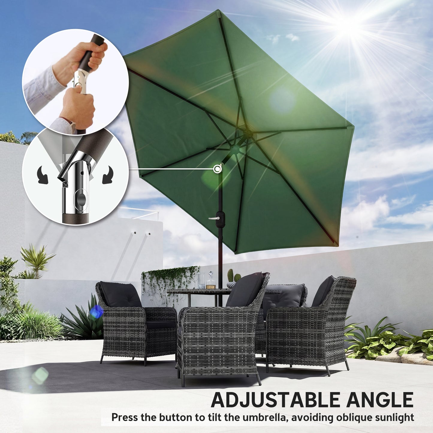 2.6M Garden Parasol Umbrella with Aluminium Pole, Tilt, Crank