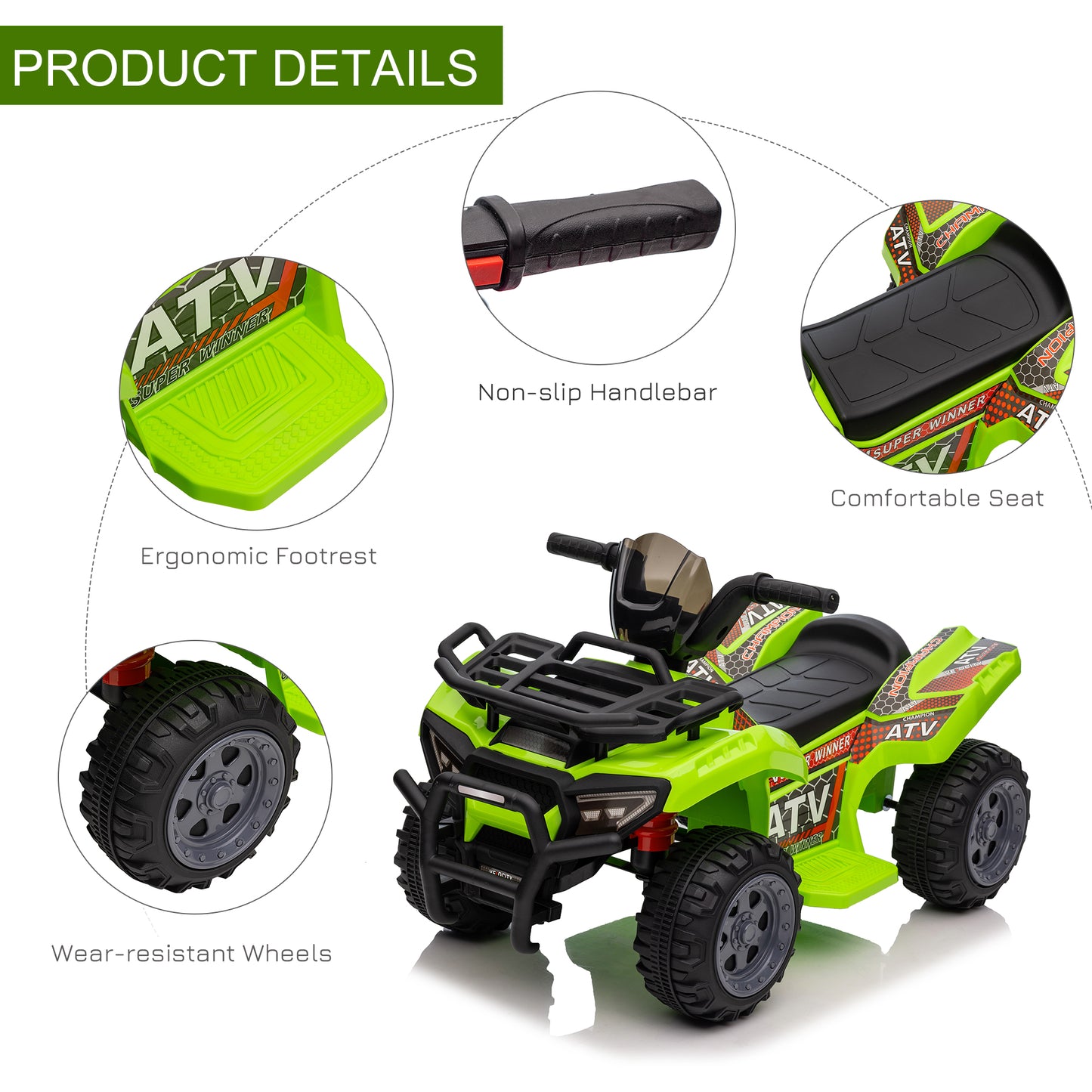 6V Kids Electric Ride on Car Toddler Quad Bike ATV for 18-36 month Green