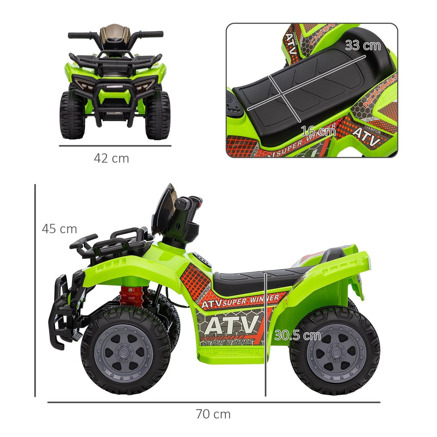 6V Kids Electric Ride on Car Toddler Quad Bike ATV for 18-36 month Green