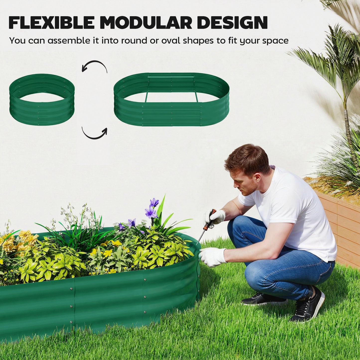 4 x 2 x 4.6ft Galvanised Raised Garden Bed with Trellis, Green