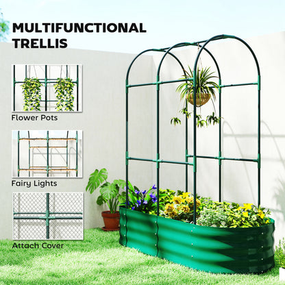 4 x 2 x 4.6ft Galvanised Raised Garden Bed with Trellis, Green