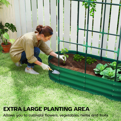 4 x 2 x 4.6ft Galvanised Raised Garden Bed with Trellis, Green