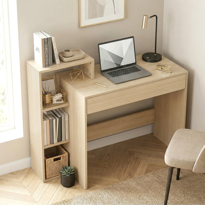 Computer Desk with 3 Open Shelves and Drawer - Natural