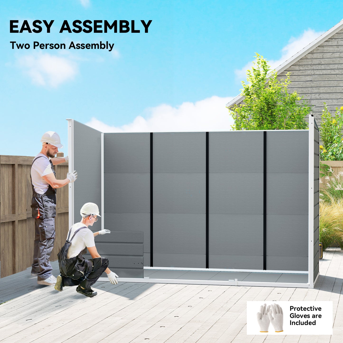 10 x 4 ft Plastic Garden Shed with Floor, Lockable Doors, Grey