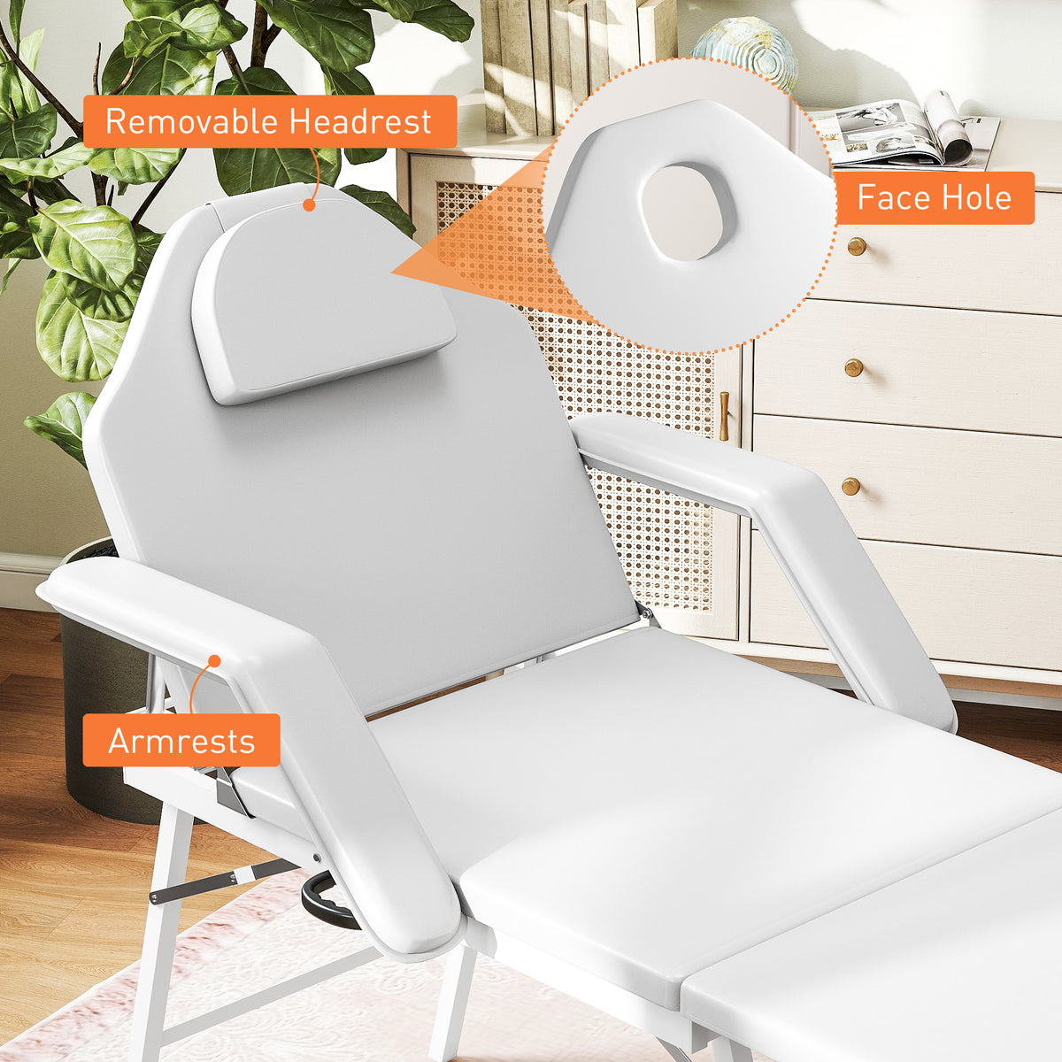 3-Section Folding Massage Table with Adjustable Backrest and Leg Support - White