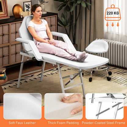 3-Section Folding Massage Table with Adjustable Backrest and Leg Support - White
