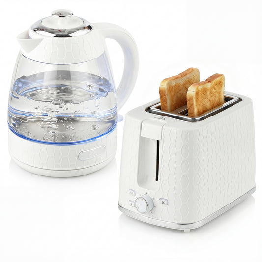 Kettle and Toaster Set with Limescale Filter, Crumb Tray, Cream