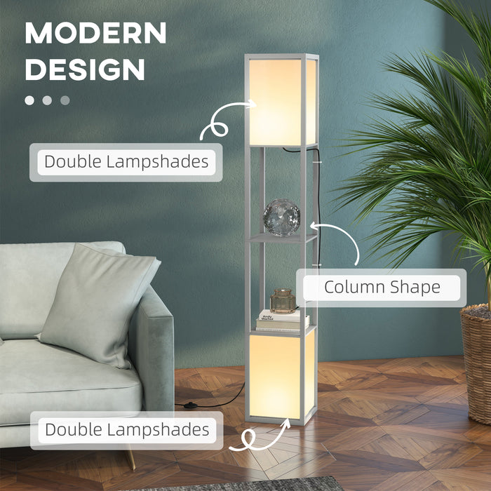 Modern Shelf Floor Lamp with Dual Ambient Light, Standing Lamp Living Room, Bedroom, 156cm, Grey