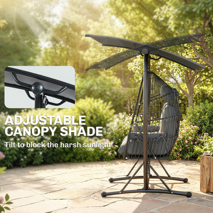 Double Hanging Egg Chair with Canopy, Egg Swing Chair, Dark Grey