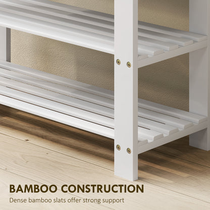 3-Tier Bamboo Shoe Bench with 2 Shelves for Entryway, White