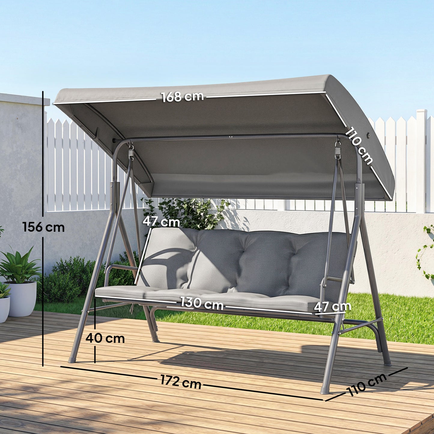 3 Seater Garden Swing Chair, Patio Rocking Bench with Steel Frame