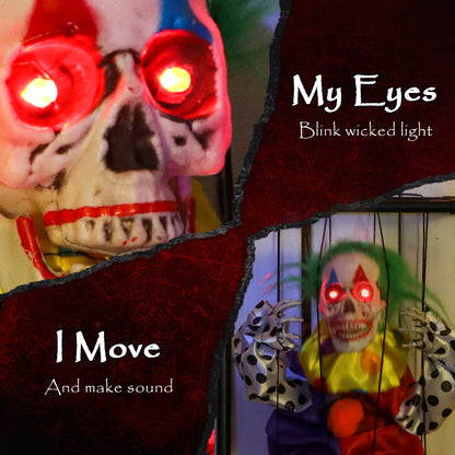 Voice Activated Halloween Animatronics Hinging Clown in Cage