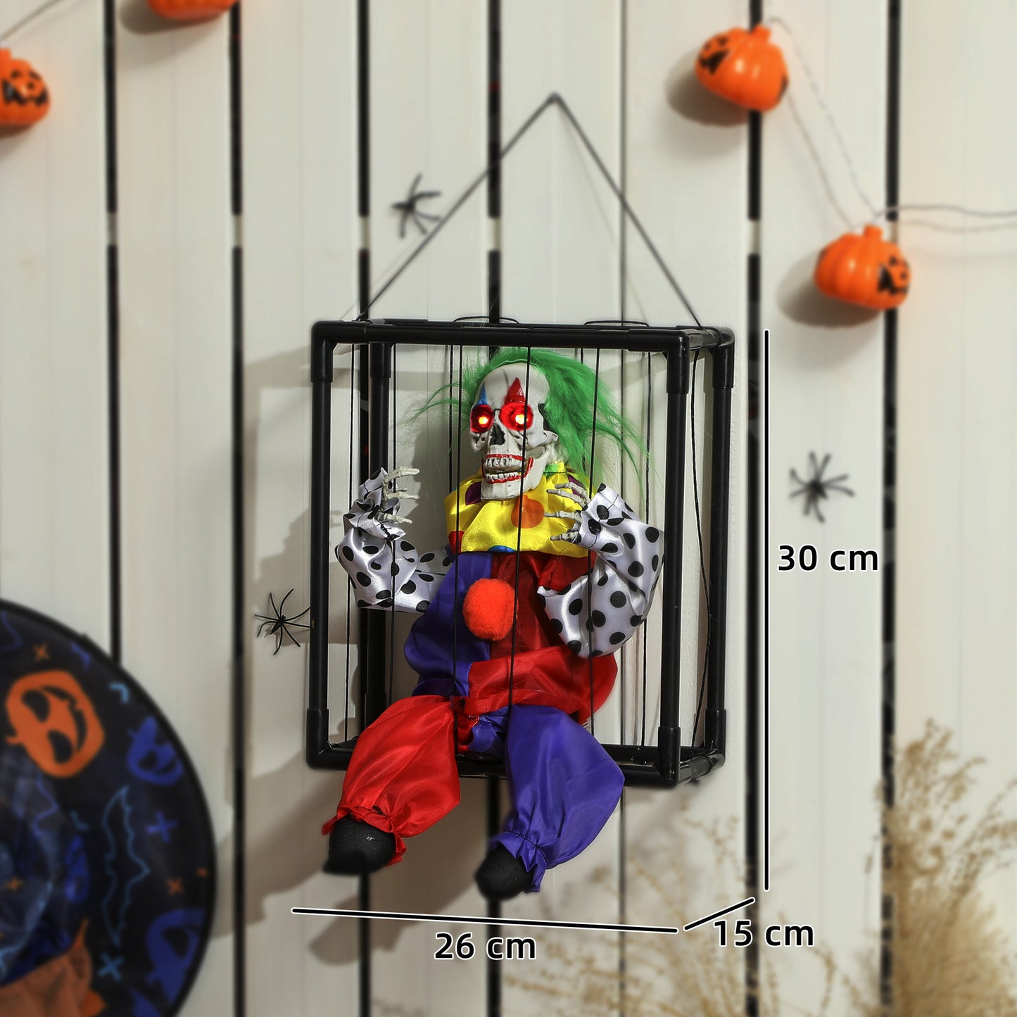 Voice Activated Halloween Animatronics Hinging Clown in Cage