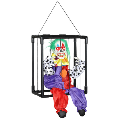 Voice Activated Halloween Animatronics Hinging Clown in Cage