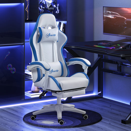 Racing Style Gaming Chair with Reclining Function Footrest, Blue