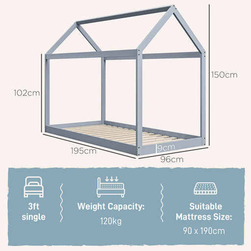 Wooden Single Bed Frame with Tree House Style, Grey