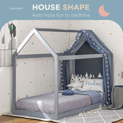 Single Bed Frame, House Scandinavian Style Wooden Bed Frame - Pine Wood Bed Base, Grey