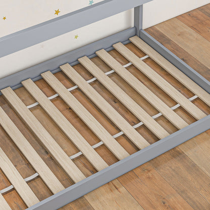 Single Bed Frame, House Scandinavian Style Wooden Bed Frame - Pine Wood Bed Base, Grey