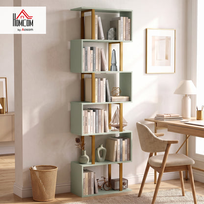 S-Shaped Bookshelf, 6-Tier Bookcase with Anti-Tip Strap, Light Green