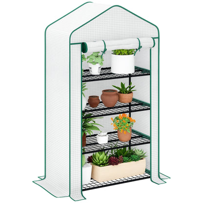 90 x 49 x 160cm Portable Mini Greenhouse with Shelves, White