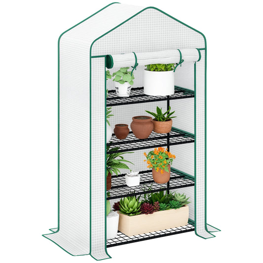 90 x 49 x 160cm Portable Mini Greenhouse with Shelves, White